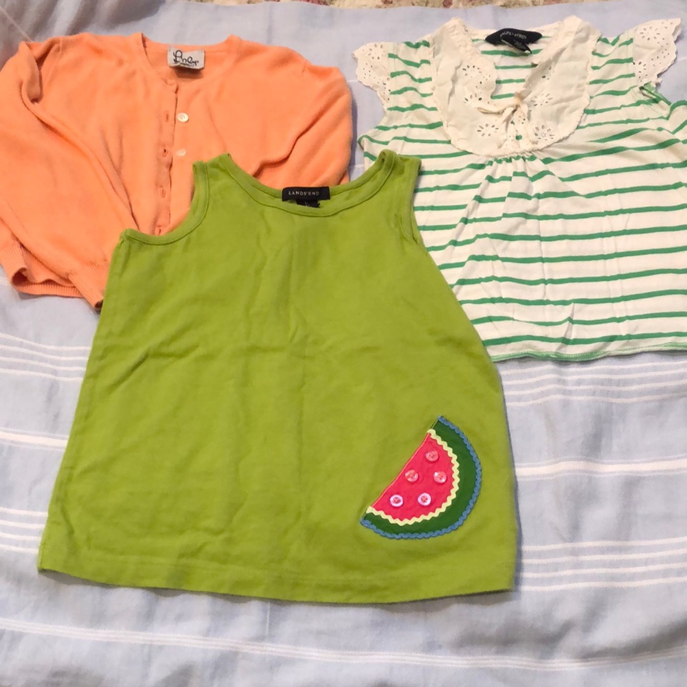3 tops 6 & 7. Lilly Pulitzer, Lauren & lands end.